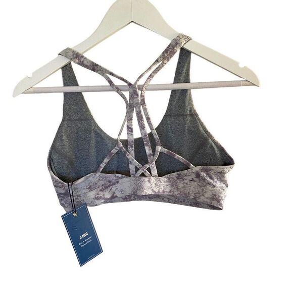 NEW J. Ing Large gray white sports bra strappy back removable padding inserts - Picture 2 of 5